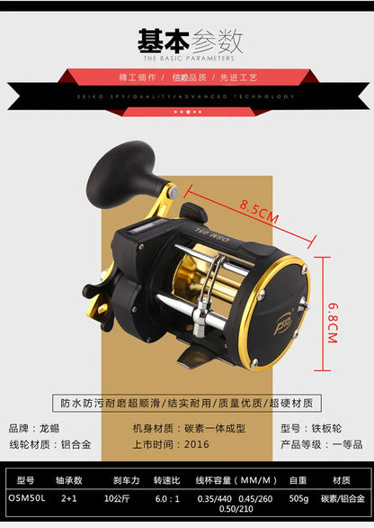 Wholesale 2+1 6.0:1 Metal Spool Saltwater Fishing Drum Reels With Line Counter Spinning Fishing Jigging Reels
