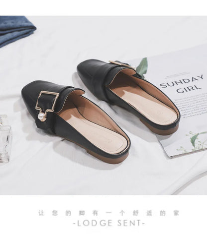 New Women Slipper Casual Shoes Fashion Women's Leather Loafers No Heel Slip-on Shoes Summer Outdoor Light Ladies Walking Shoes