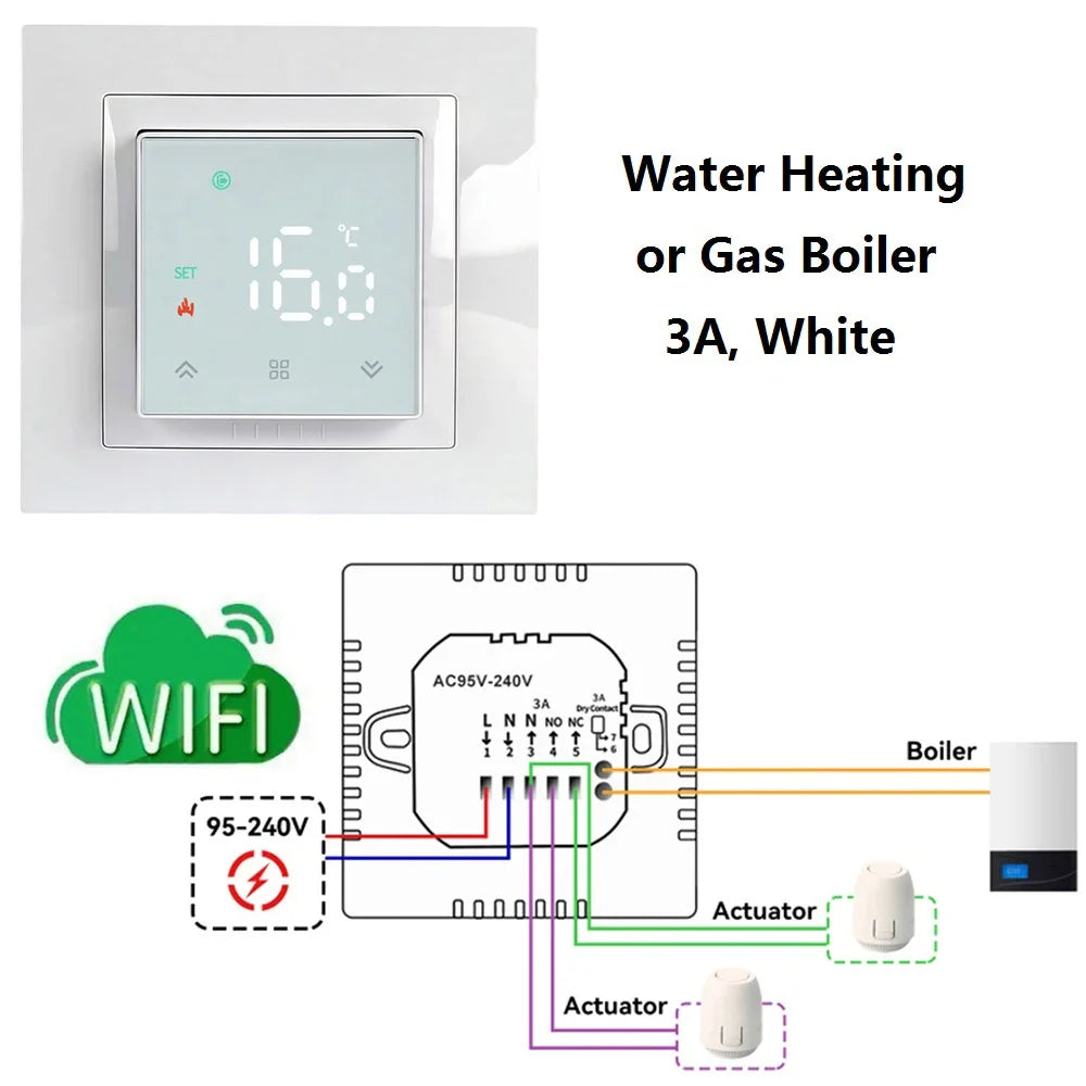 Room Thermostat Square Convex LCD Panel Child Lock Floor Heating System Programmable Smart WIFI Thermostat
