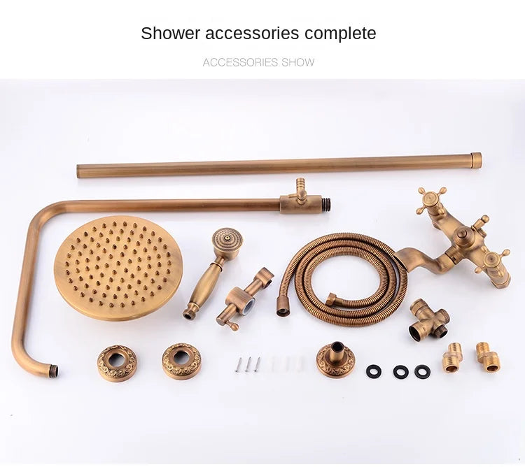 Modern European-Style Brass Bathroom Shower Suite Dual Handle Wall-Mounted Shower Faucet Slide Bar Ceramic Valve Core Rain Spray