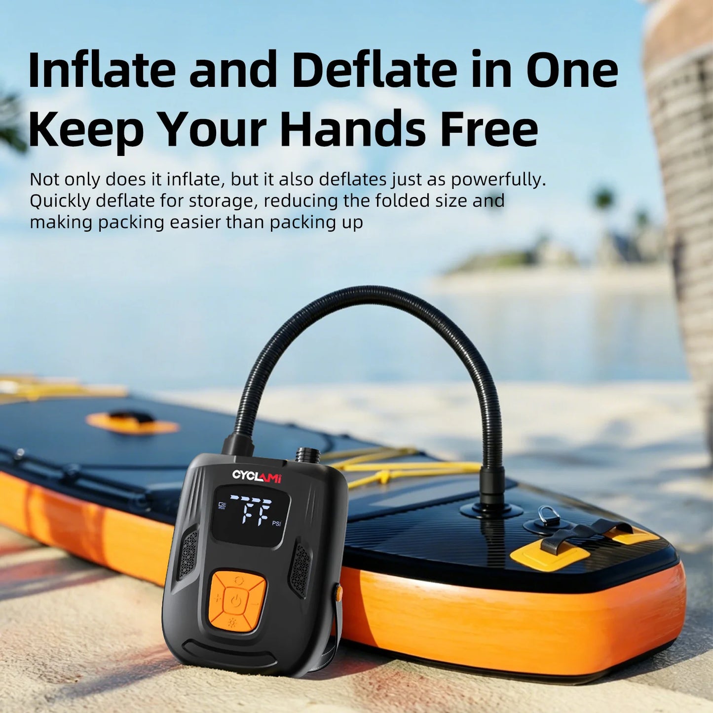 CYCLAMI 20PSI Outdoor Electric Inflation Pump Wireless Air Inflator for Inflatable SUP Stand up Paddle Board Tire Plate Boat