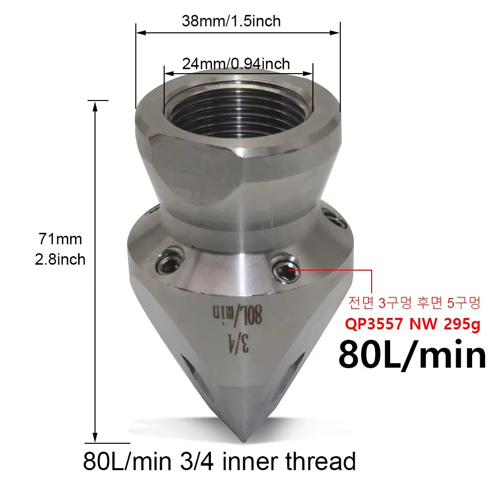 1/2 G1/2 High Pressure 8-Hole Nozzle Sewage Sludge Pipeline Flushing Gun Nozzle for Cleaning and Washing Tool Kit