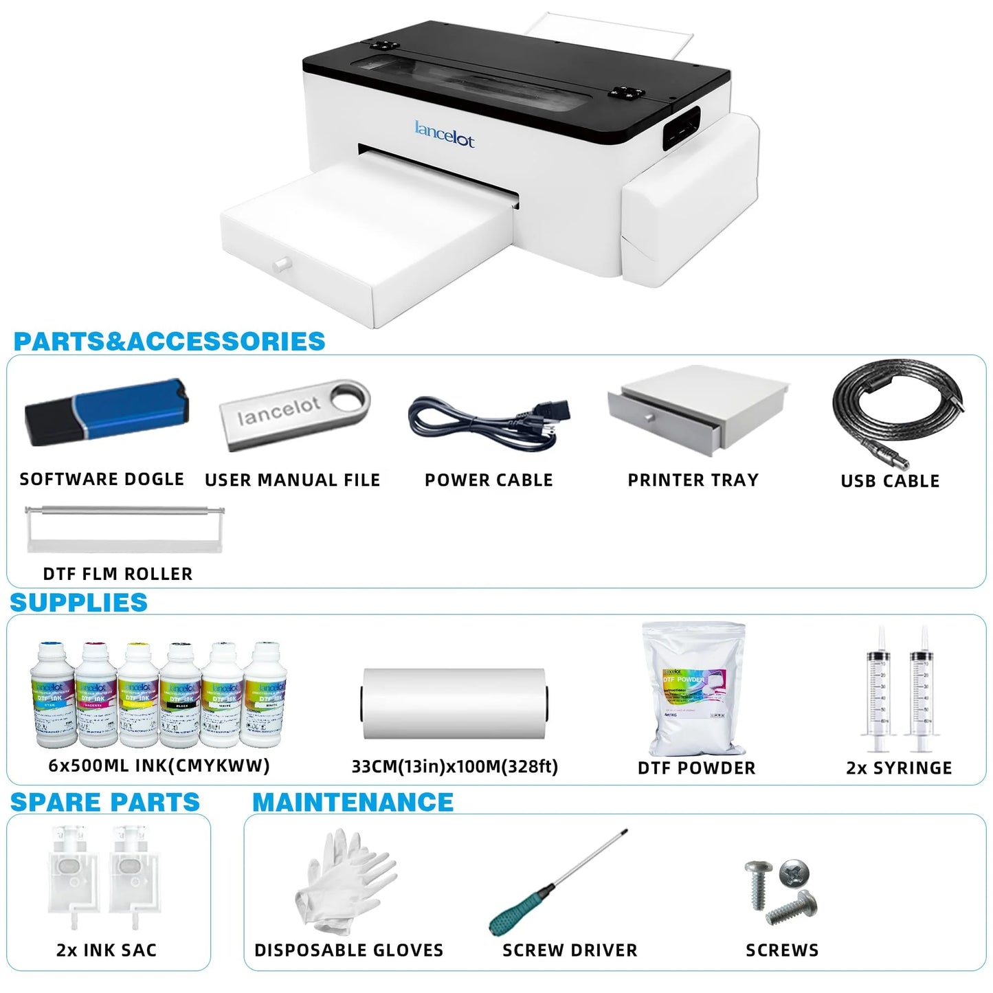 US Factory Wholesale Lancelot A3 L1800 DTF Printer Bundle with Laptop and Oven Full Direct to Film Printing Machine for DIY