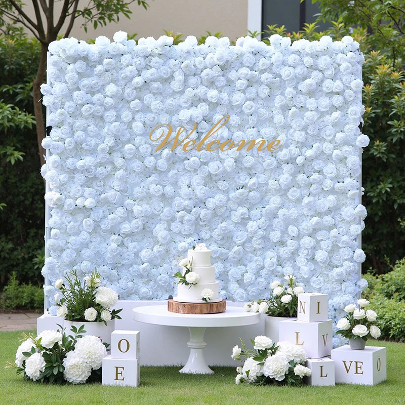 S-A8911Pure White Rose Rolling up Cloth Flower Wall Wedding Backdrop Props