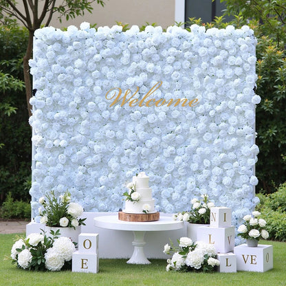 S-A8911Pure White Rose Rolling up Cloth Flower Wall Wedding Backdrop Props