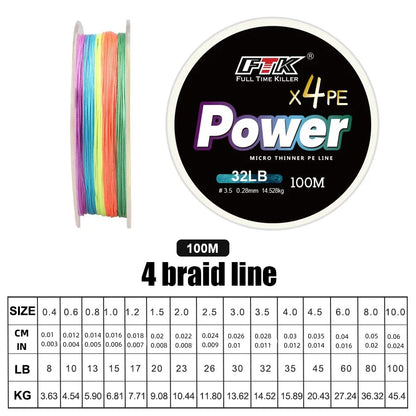 FTK 100m 4X Braided PE Fishing Wire Super Abrasion Resistance Floating Line for Stream Lake River Fishing