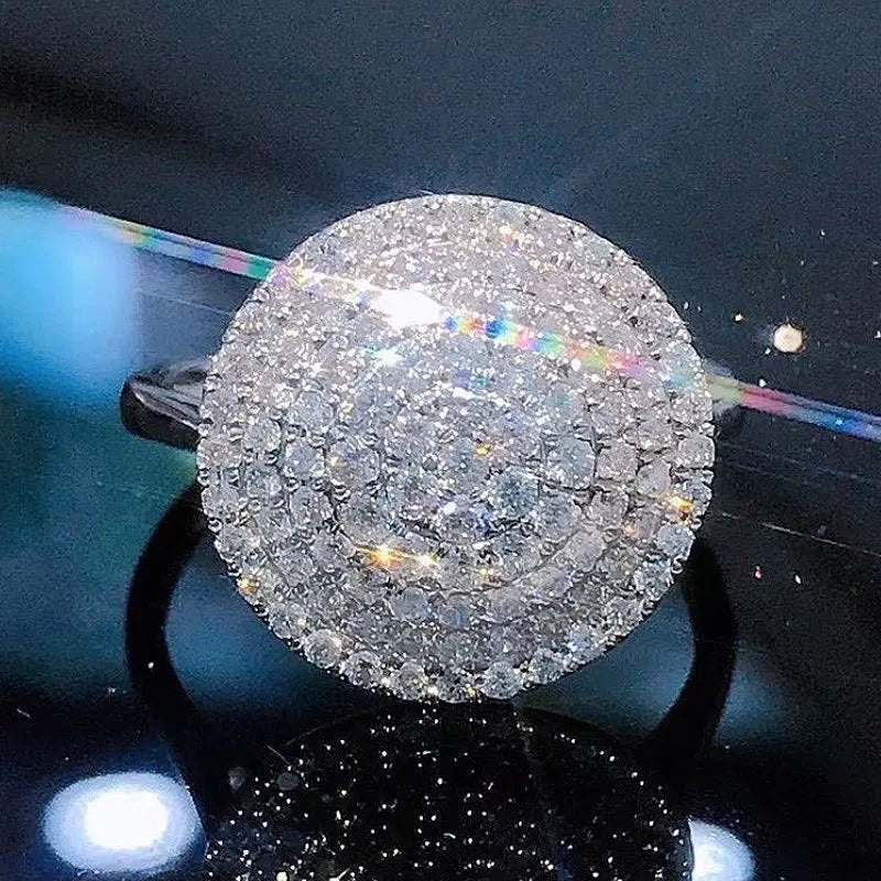 Q029 Cocktail Ring For Women 925 Silver Round Brilliant Cut Crystal Rhinestone Pave Setting Party Jewelry