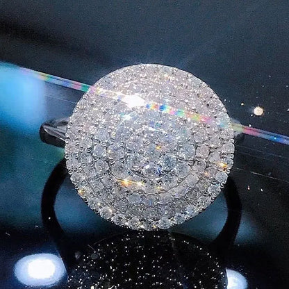 Q029 Cocktail Ring For Women 925 Silver Round Brilliant Cut Crystal Rhinestone Pave Setting Party Jewelry