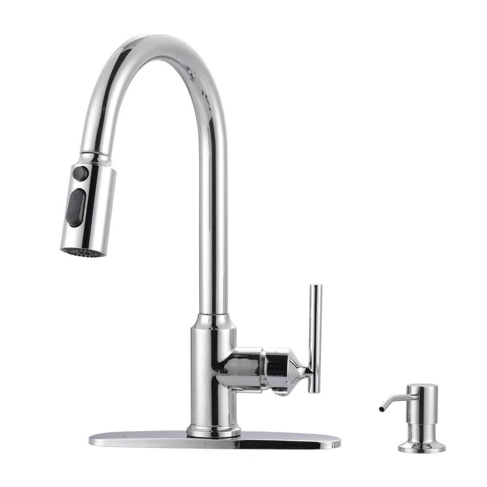 High Arc Single Handle Water Tap Kitchen 3 Modes Spout Faucet for Kitchen Sink Farmhouse RV, Kitchen Faucet with Soap Dispenser