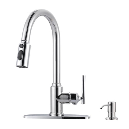 High Arc Single Handle Water Tap Kitchen 3 Modes Spout Faucet for Kitchen Sink Farmhouse RV, Kitchen Faucet with Soap Dispenser