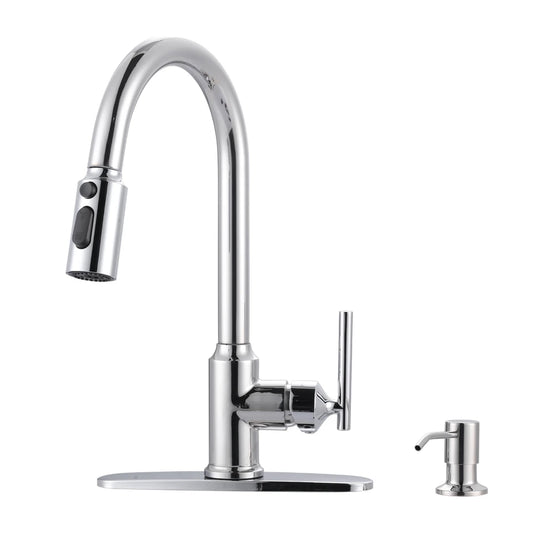 High Arc Single Handle Water Tap Kitchen 3 Modes Spout Faucet for Kitchen Sink Farmhouse RV, Kitchen Faucet with Soap Dispenser