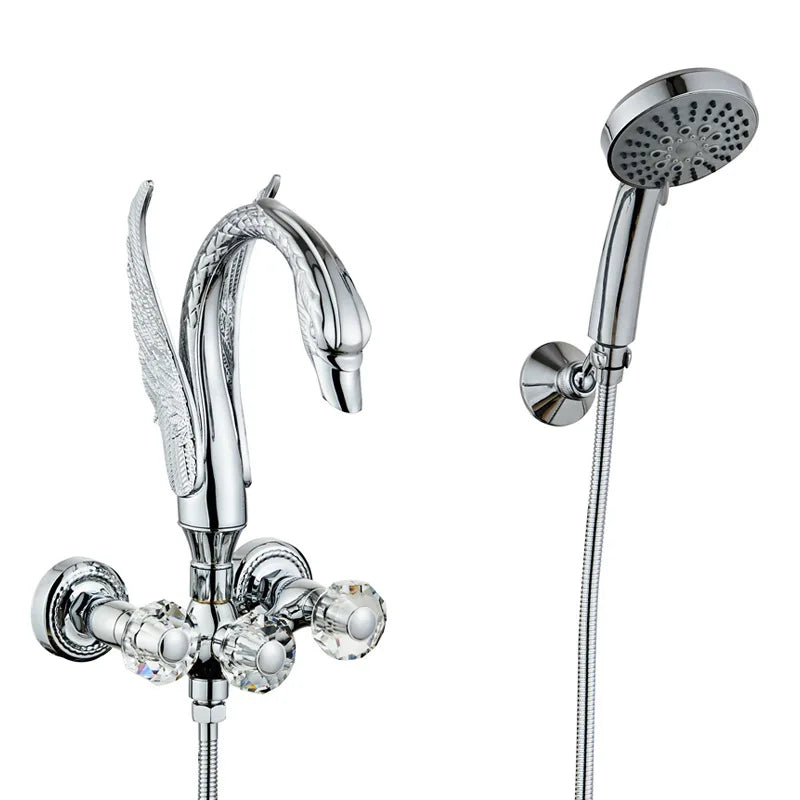 Luxury Brass Handheld Shower Mixer Combo Swan Shower Faucet Set
