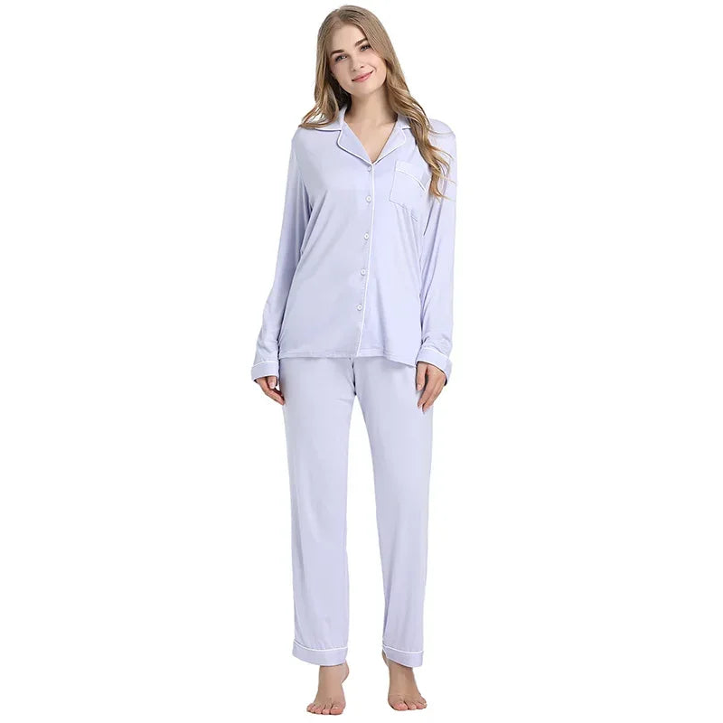 Joyaria Pajama Sets Women Long Sleeve Sleepwear Button Down Pj Pants Set Soft Bamboo Female Night Suit PJS Women Pyjamas Femmes