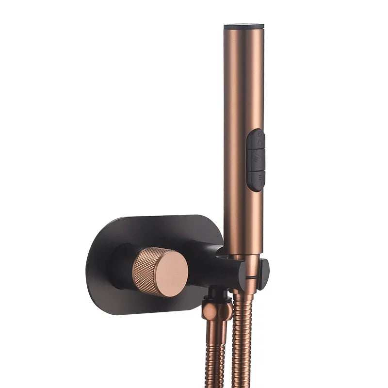 Brushed Gold Uncoated Brass Handheld Bidet Sprayer Set  Wall Mount Toilet Washer with Adapter Bathroom Use