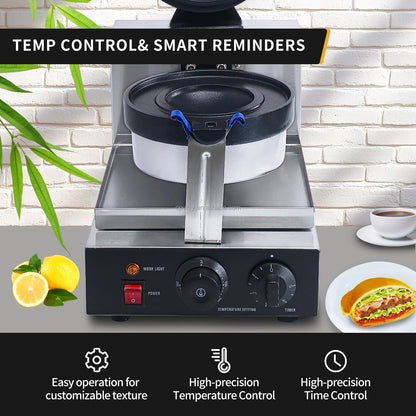 Adjustable 50-250℃/122-482℉ Non-Stick Coating UFO Burger Ice Cream Filling Waffle Maker Sandwich Press for Snack Machines