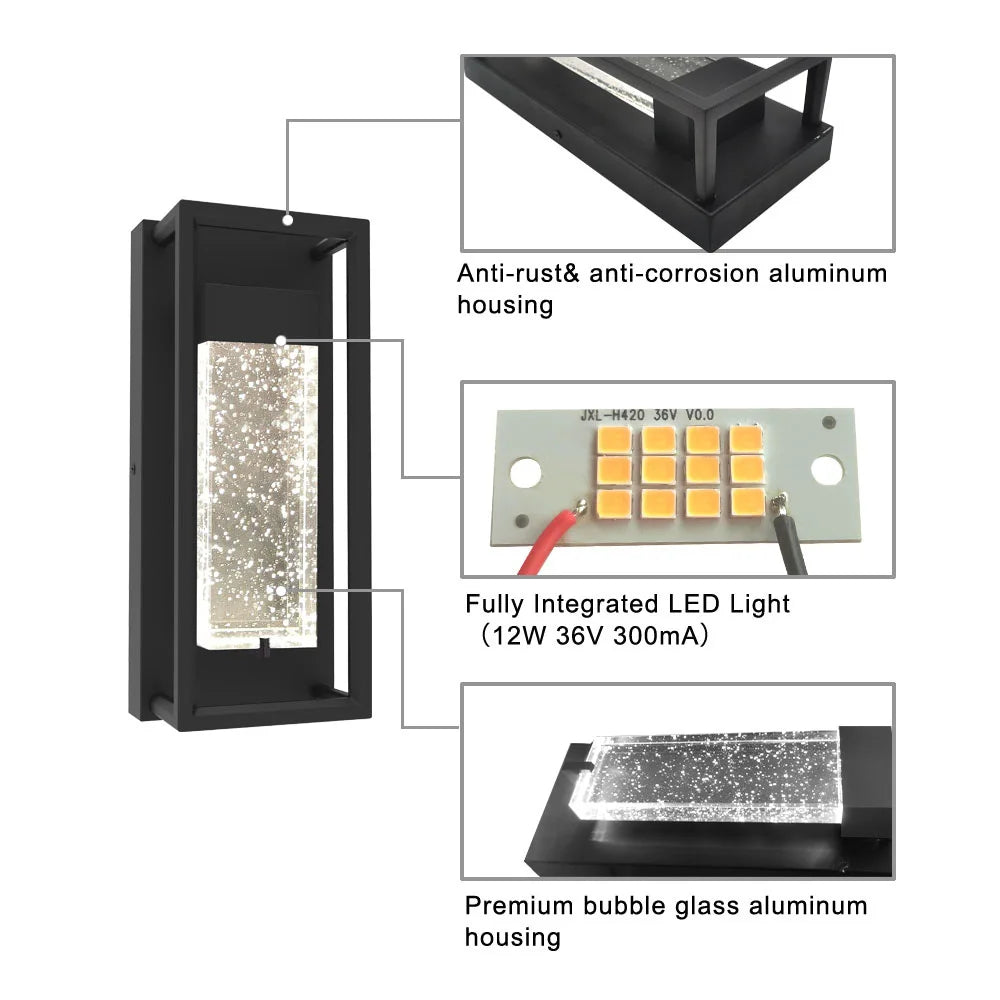 12 Inch Bubble Crystal Glass Wall Sconce Triac Dimmable High CRI Aluminum Alloy Housing for Villa Resort Garden Corridor