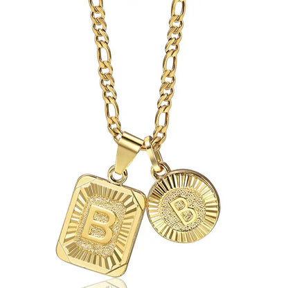 Chic 2pcs Letter Pendants with Figaro Chain Necklace Stainless Steel Link Choker for Men Women Gold Color Jewelry Gift 18inch