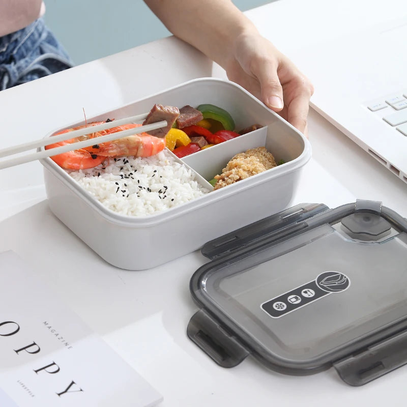 School Office Reusable Microwaveable Meal Prep Food Storage Container BPA-free PP 3 Compartment Simple Plastic Bento Lunch Box
