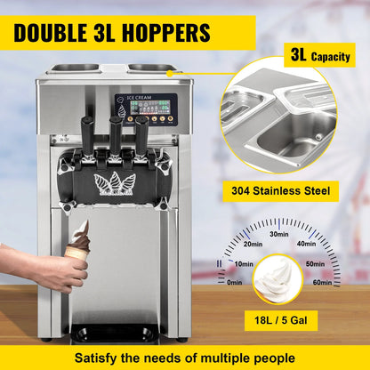 VEVOR 1200W A168  Compressor Ice Cream Maker 4-Nozzle LCD Panel Machine for Yogurt and Milk 3 Flavors New Condition
