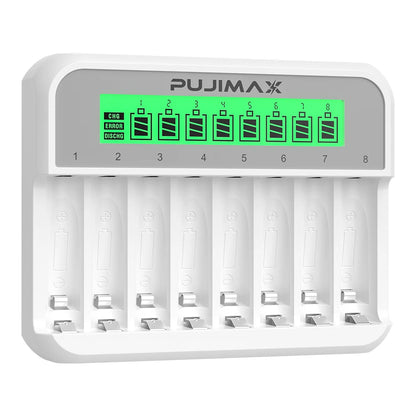 PUJIMAX Eight Slot AA AAA Battery Charger Ni-cd Nickel-Metal Hydride Battery Portable Battery Charger with Overcharge Protection