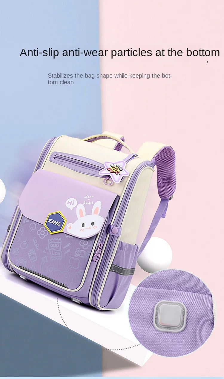 Ultra-Light Female Student Backpack Waterproof Fashion 1-4-6 Grade Contrast Color Ridge Protection Burden Reduction for Primary