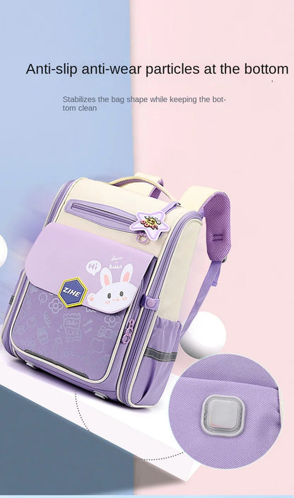 Ultra-Light Female Student Backpack Waterproof Fashion 1-4-6 Grade Contrast Color Ridge Protection Burden Reduction for Primary