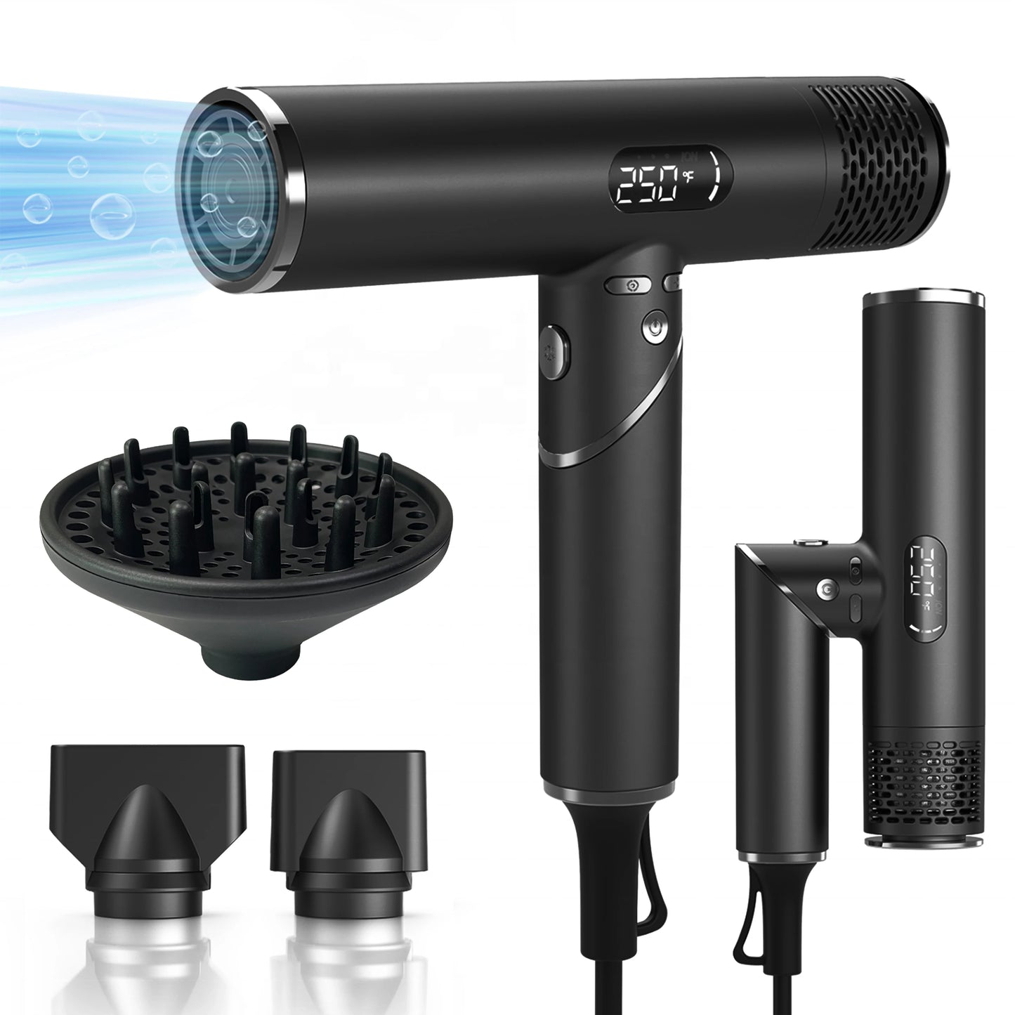 Portable Professional Hair Dryer Folded Handle 110000rpm Negative Ion Diffuser BLDC for Hotels Households Electric Plastic