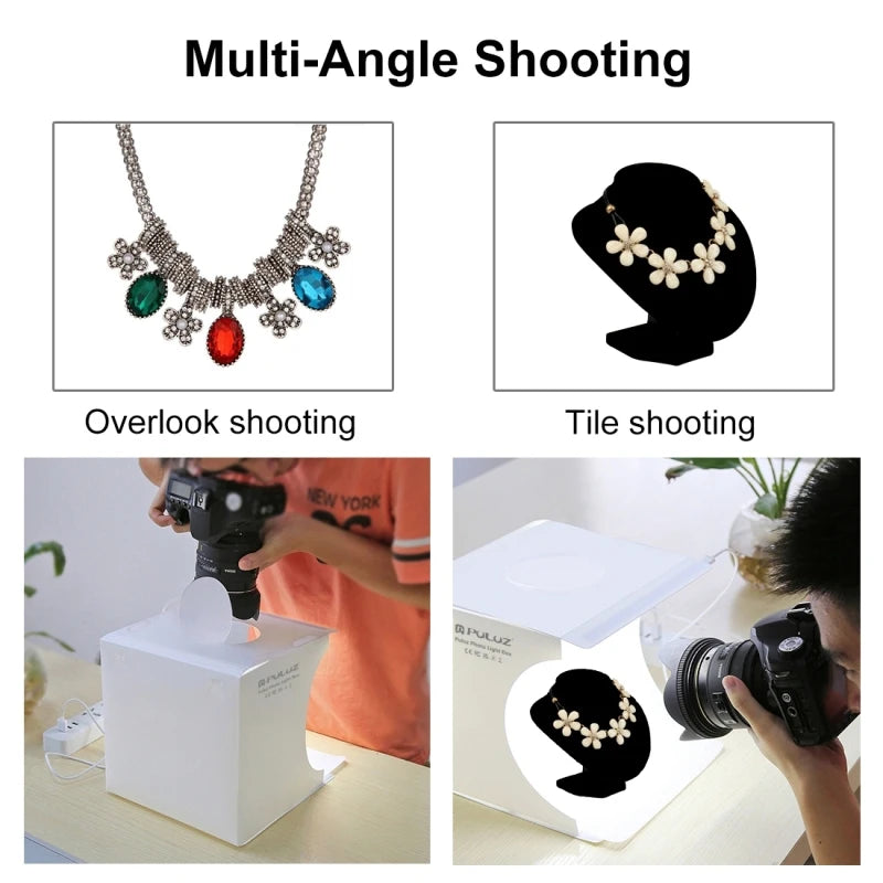 Cheapest PULUZ 20cm Portable Studio Shooting Tent Box Kit with Backdrops 550LM Light Mini Photo Studio Box