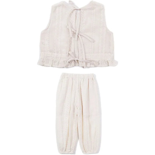 Girls' Summer Thin Suit 2024 Young Children Fashion Style Vest Wide Leg Pants Style Two-piece Set of Fashion