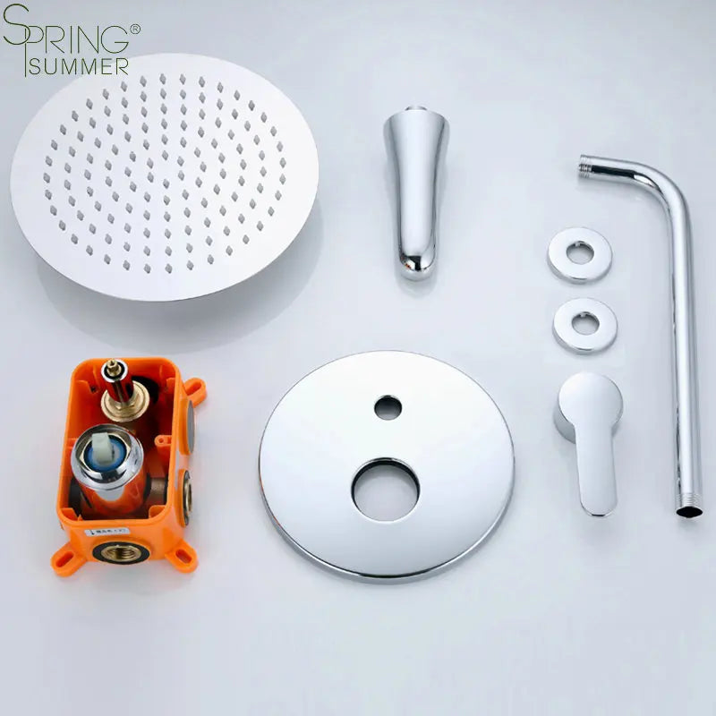 Modern In-wall Rain Head Shower Faucet Set H005 Brass Bathroom Mixer with Chrome Finish Concealed Shower Taps