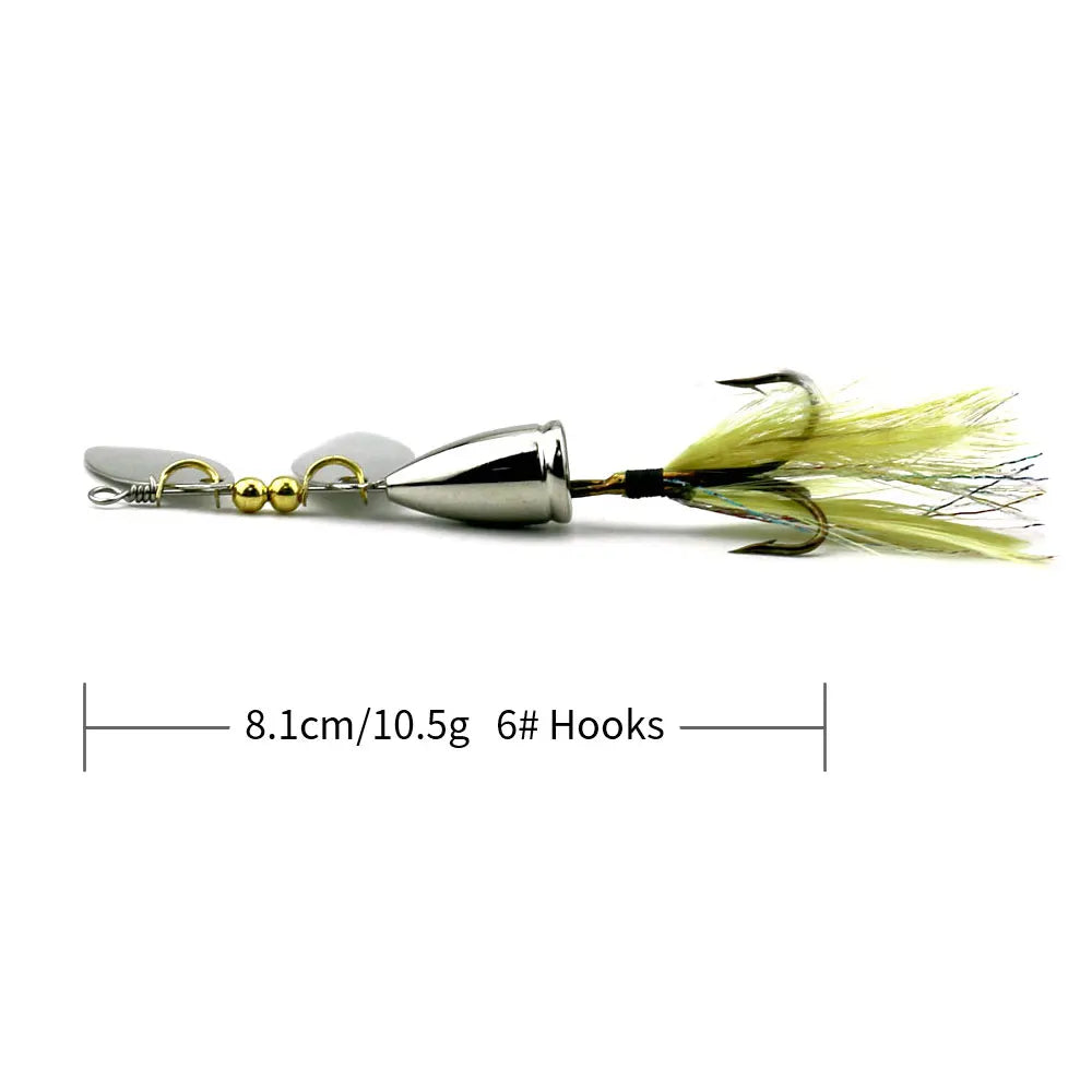 Hengjia 81mm 10.5g Double Sequin Spinner Spoon Rotating Fishing Lure for River Lake Stream