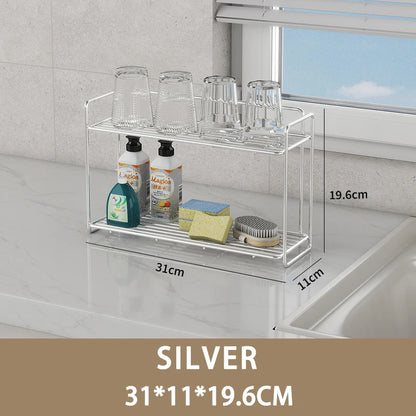 Multifunctional Countertop Stand Stainless Steel Home Storage Rack Mug Cosmetic Spice Organizer for Bathroom Kitchen Livingroom