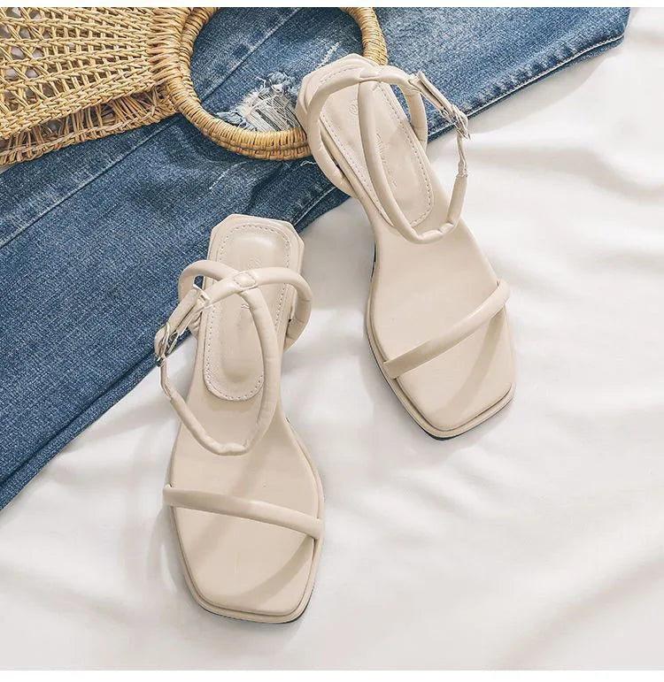 New Mid Heeled Sandals for Women, Summer Fish Mouth Covers, Thick Heels, High Heels, Simple Color Style