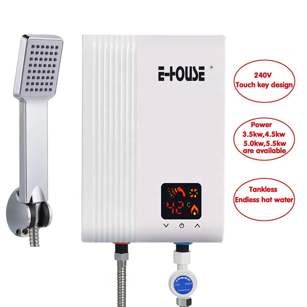 Cost Efficient 6.5 KW Electric Tankless Shower Water Heaters for Outdoor Household Hotel-Wall Mounted Plastic Storage Bathrooms