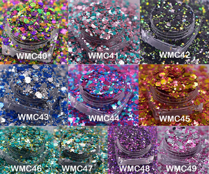 Prime Quality Wholesale PET Glitter Shapes Holographic or Iridescent Chunky Mixes Hexagon Glitter
