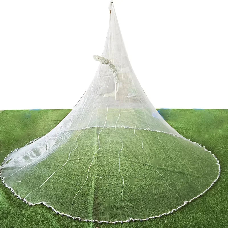 Professional Commercial 12 Feet 3/8 Inches SQ 1.5 Pounds/foot Cast Net for Fishing Crab Shrimp Made of Durable Nylon Double Knot