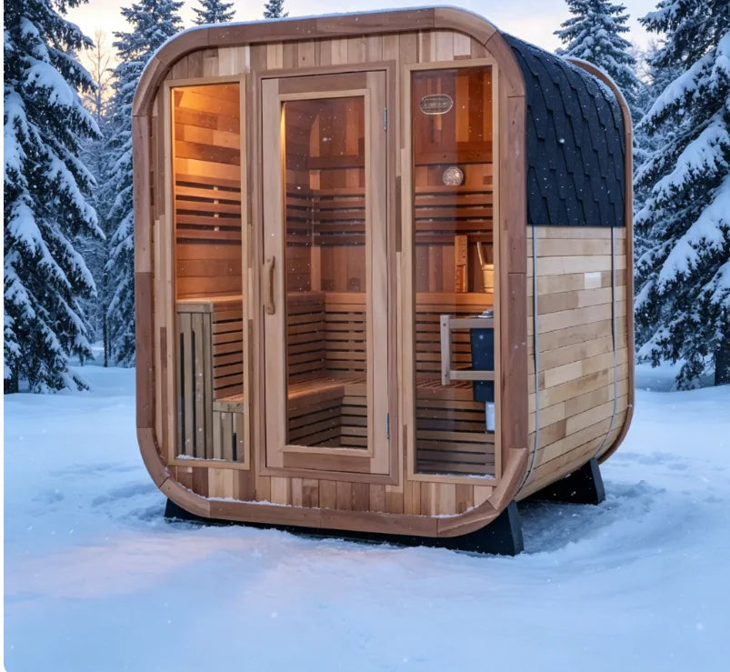 Durable-Build Outdoor Red Cedar Wood Traditional Cube Steam Sauna Suitable for 4-6 People Post-Workout Relax Traditional Sauna