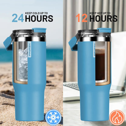 Wholesale Custom logo Heat Press Powder Coated Double Wall Stainless Steel Travel Tumbler Cup Set With Handle