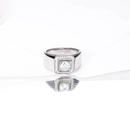 CM Jewelry Wholesale Classic Fashion High Quality Brass Zircon Gemstone Men Man Boys Glossy White Gold Plating Men's Rings