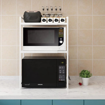 Microwave Stand Oven Rack Expandable Countertop Kitchen Utensils Tableware Storage Carbon Steel Over Shelf Countertop 3 Tier