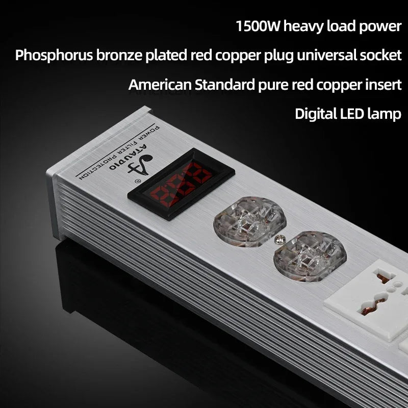 ATAUDIO HIFI Audio Power Filter Noise AC Power Filter Power 1500W 110V-250V  Purifier Surge Protection with EU Universal Outlets