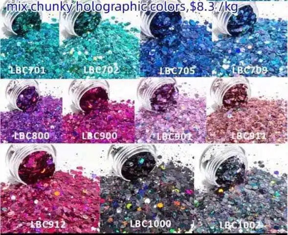 Prime Quality Wholesale PET Glitter Shapes Holographic or Iridescent Chunky Mixes Hexagon Glitter