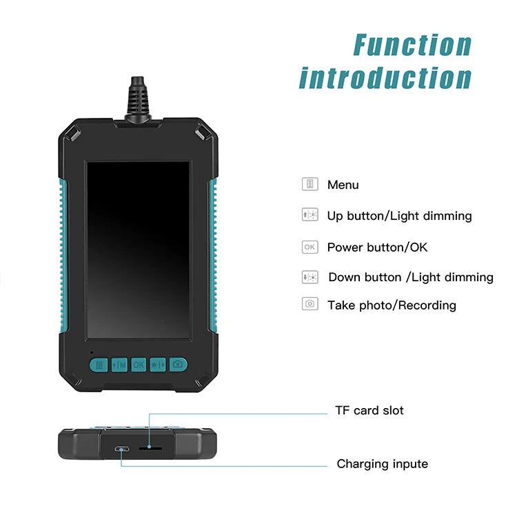 New Handheld 8mm Dual Lens Endoscope Camera Mini Waterproof  Inspection Camera 4.3inch Screen 2m Hard Cable Snake Camera