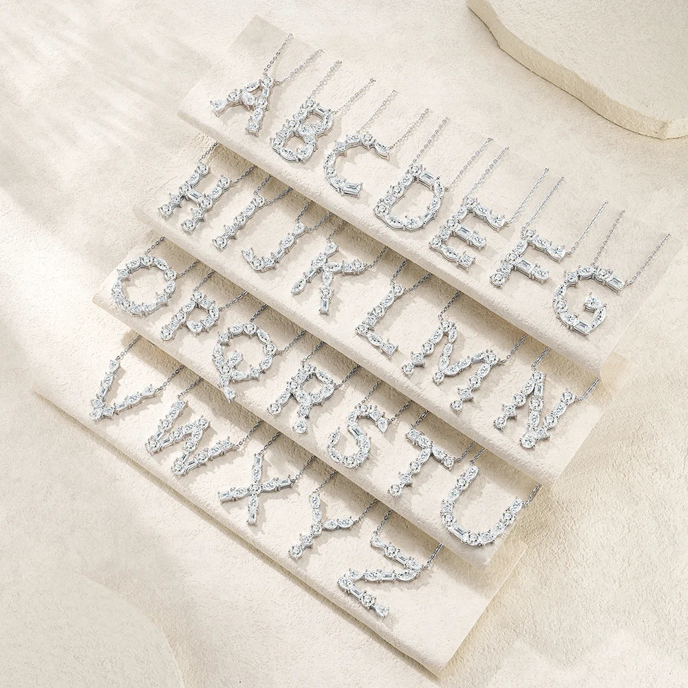 Letter B Moissanite Pendant Chain Pear Cut VVS1 Moissanite Necklace Letter Design Square Moissanite Necklace