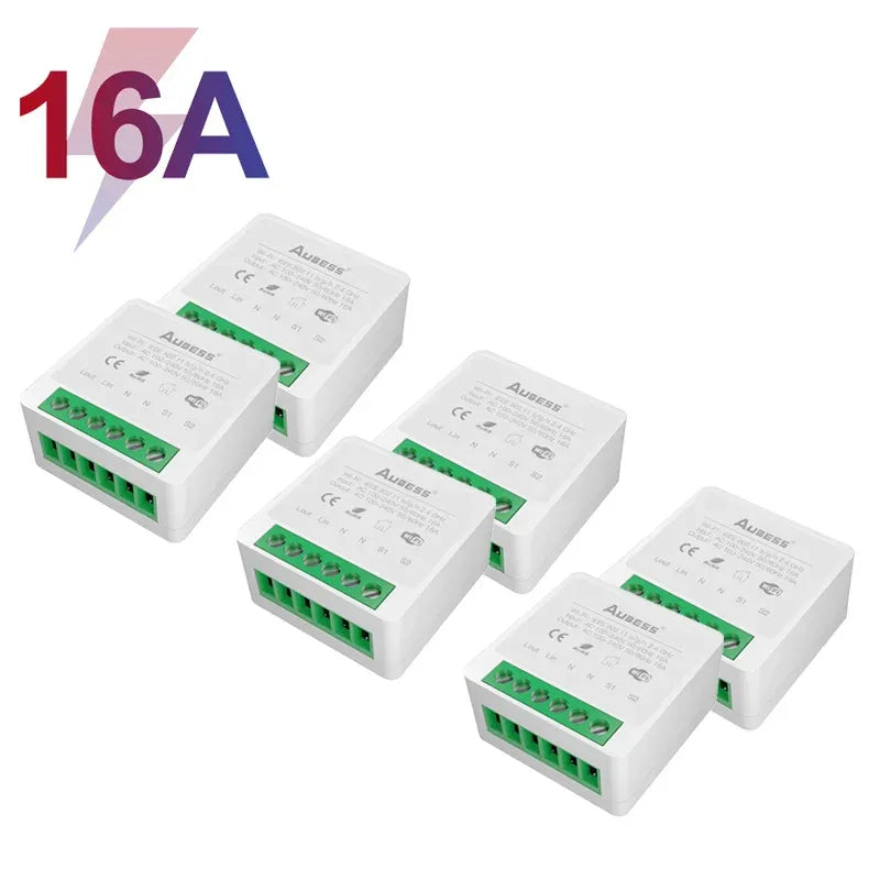 AUBESS Tuya WiFi Smart Switch 16A DIY Breaker Relay Module Smart Home Smart Life App 2 Way Remote Control Via Alexa Google Home