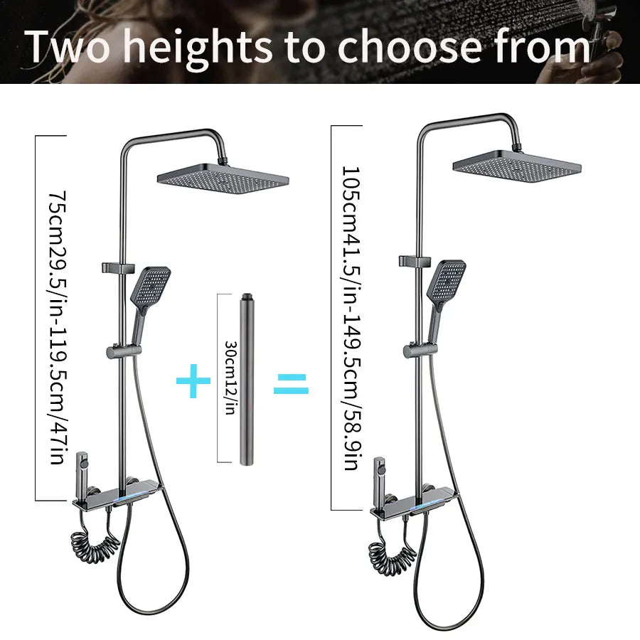 With Brass Piano Keys 4 Mode Faucet and Shower Rod Extension for Hotel, Home Bathrooms.stainless Faucet 12 Inch Shower Head