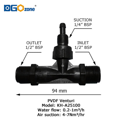 1/2in  Venturi Injector with Valve for Gas Mixer PVDF Body Ozone Proof Spa Venturi Connector KH-A25100-N DGOzone