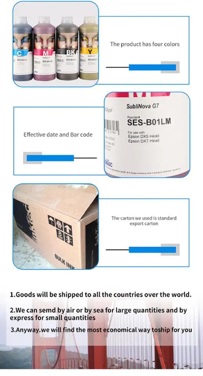 1 Bottle 4 Color 1000ml Hot Sale New Model SES G7 Korea Inktec Sublinova Sublimation Dye Ink