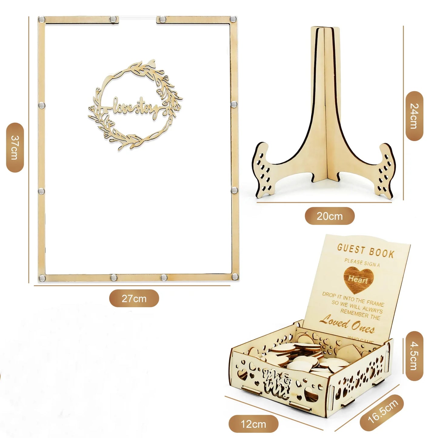 Wholesale Wooden Alternative Wedding Guest Book Rustic Blank Wedding Guest Book Sign with Hearts Wood Photo Frame Drop Box