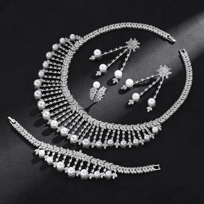 Hotsale  Bridal Jewelry Sets New Fashion Dubai  White Pearl Necklace Sets for Women Wedding Party Accessories
